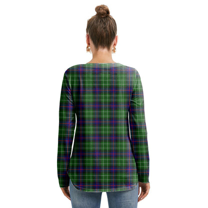 Leslie Hunting Tartan Plaid Long Sleeve Neckline Tie Sweatshirt