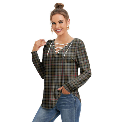 MacKenzie Weathered Tartan Plaid Long Sleeve Neckline Tie Sweatshirt