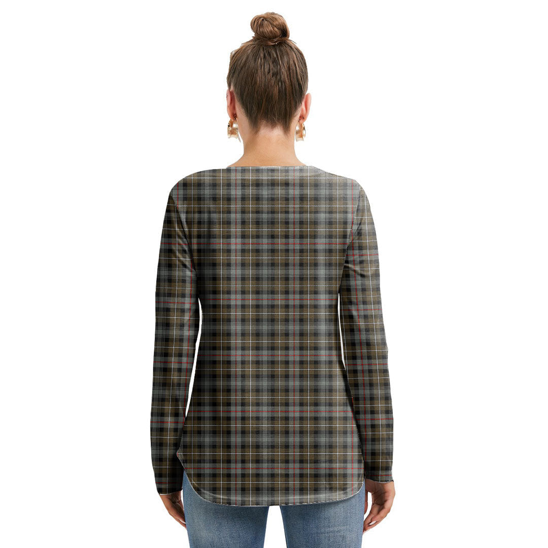 MacKenzie Weathered Tartan Plaid Long Sleeve Neckline Tie Sweatshirt