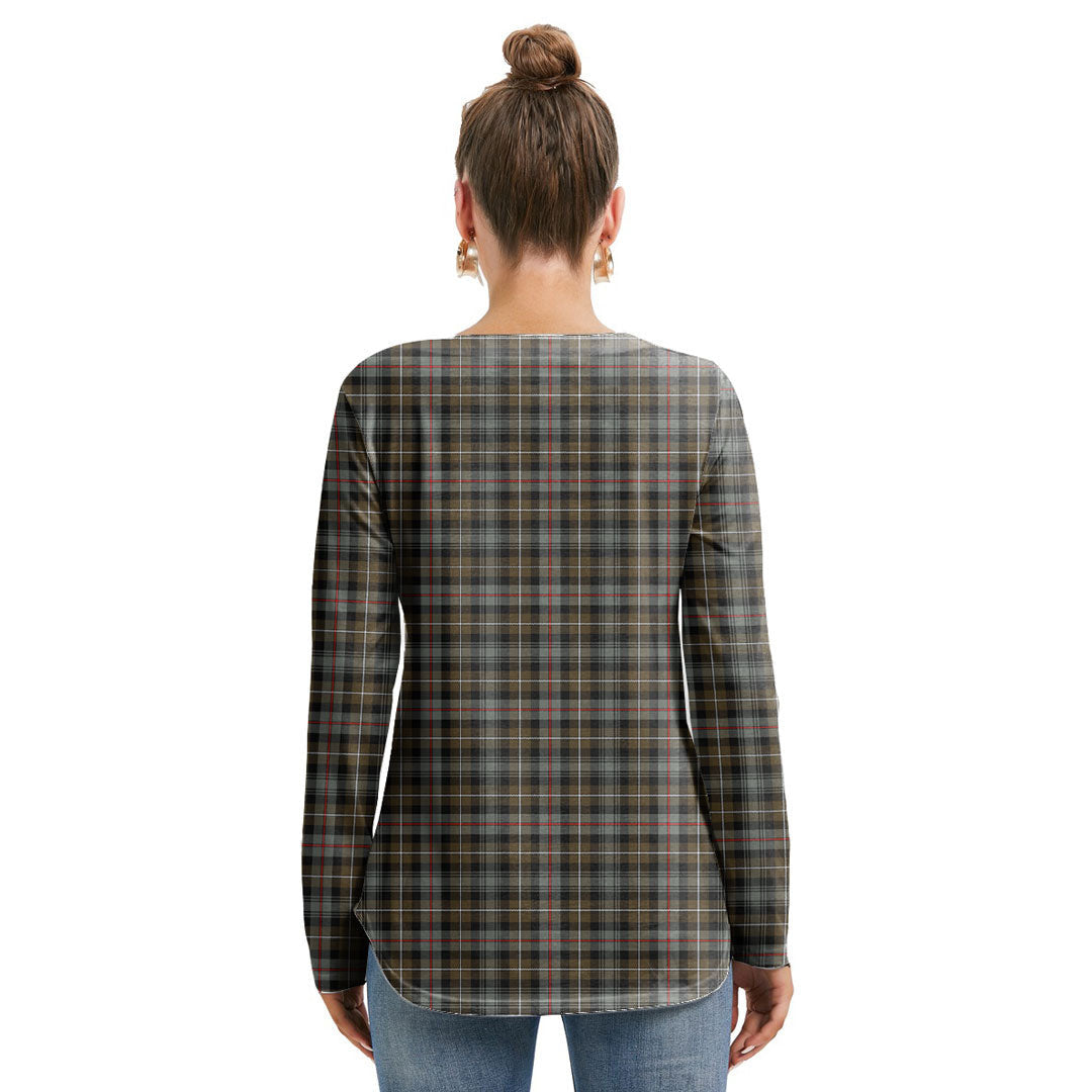 MacKenzie Weathered Tartan Crest Long Sleeve Neckline Tie Sweatshirt