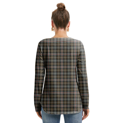 MacKenzie Weathered Tartan Crest Long Sleeve Neckline Tie Sweatshirt