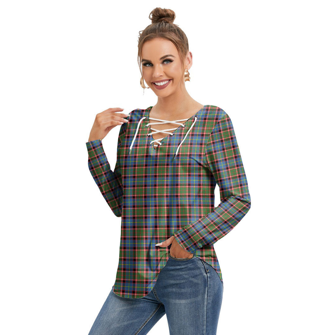 Aikenhead Tartan Plaid Long Sleeve Neckline Tie Sweatshirt