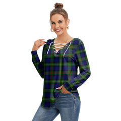 MacEwen Modern Tartan Plaid Long Sleeve Neckline Tie Sweatshirt