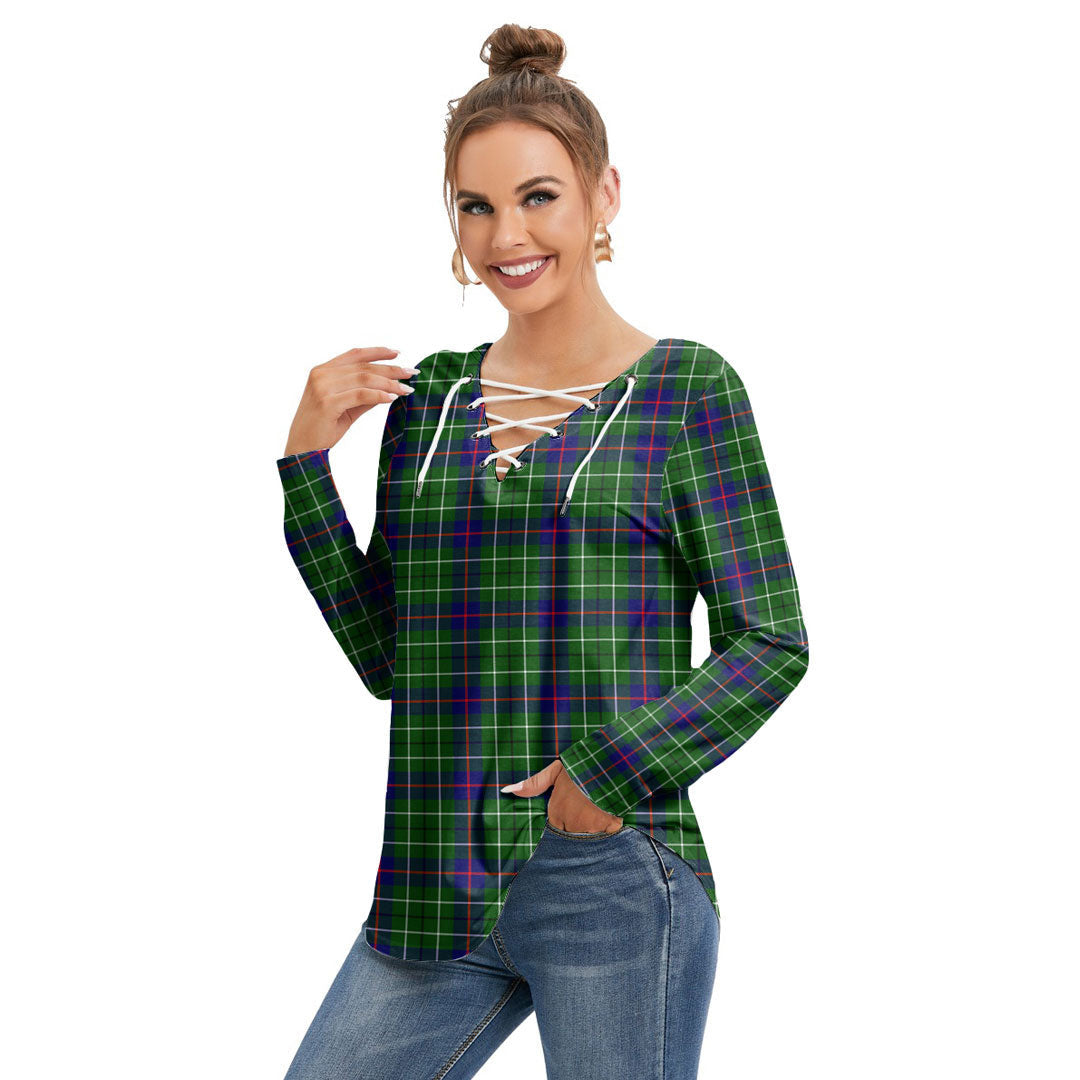 Duncan Modern Tartan Plaid Long Sleeve Neckline Tie Sweatshirt