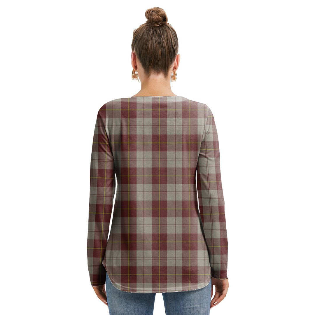 Cunningham Burgundy Dancers Tartan Crest Long Sleeve Neckline Tie Sweatshirt