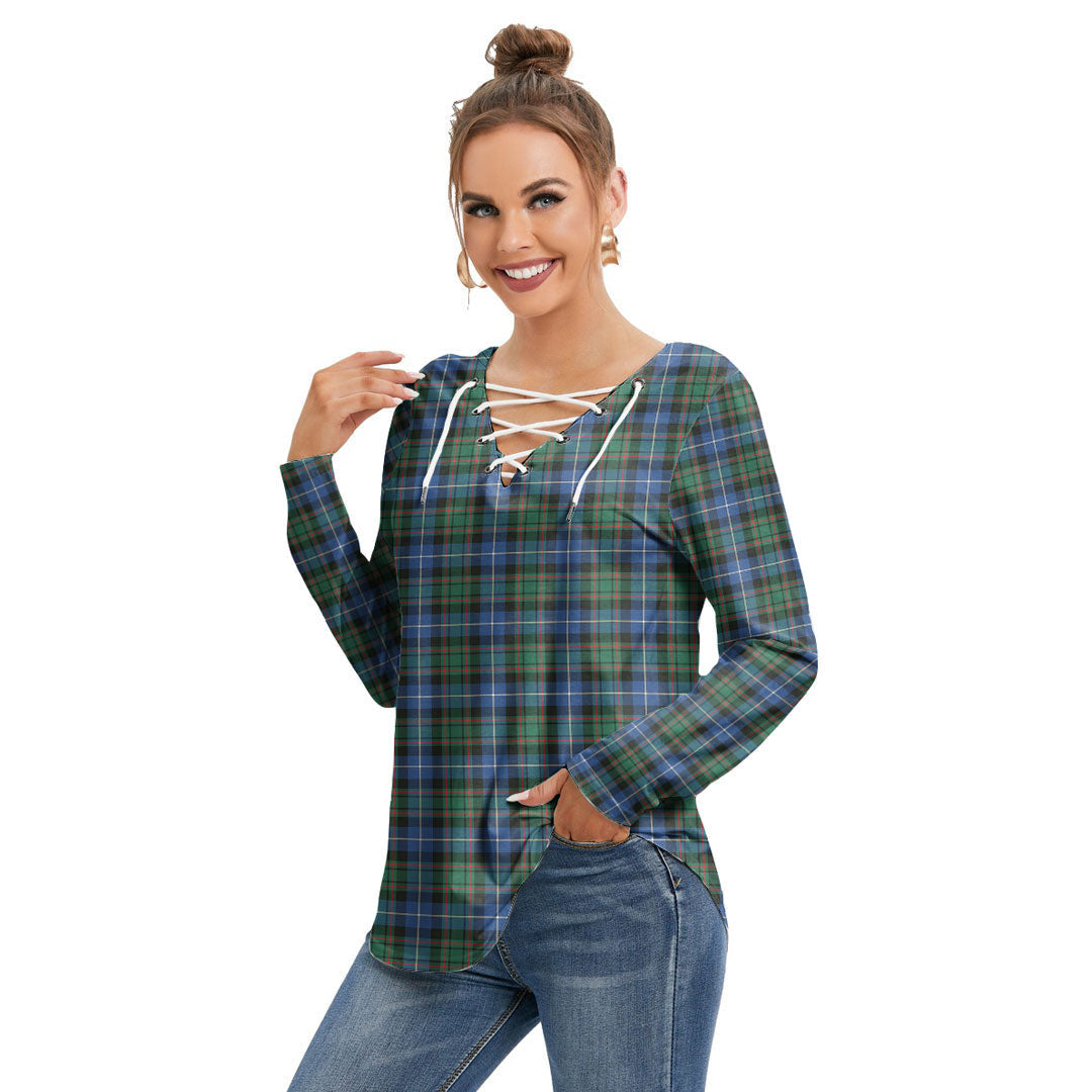 MacRae Hunting Ancient Tartan Plaid Long Sleeve Neckline Tie Sweatshirt