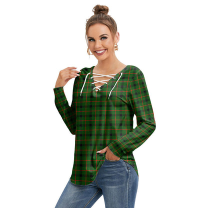 Kincaid Modern Tartan Plaid Long Sleeve Neckline Tie Sweatshirt