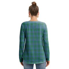 Douglas Ancient Tartan Plaid Long Sleeve Neckline Tie Sweatshirt