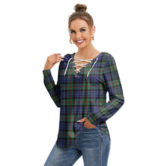 MacPhedran Tartan Plaid Long Sleeve Neckline Tie Sweatshirt