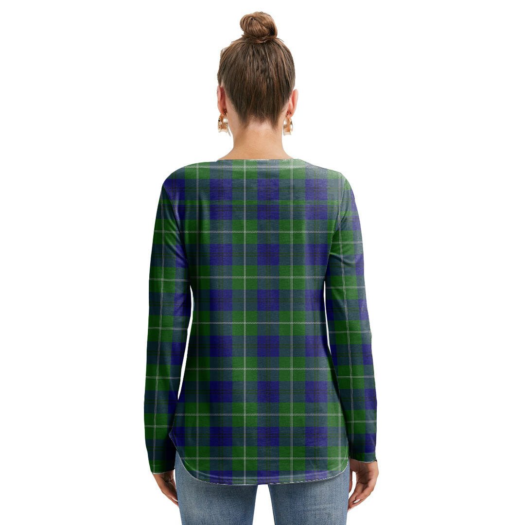 Oliphant Modern Tartan Plaid Long Sleeve Neckline Tie Sweatshirt