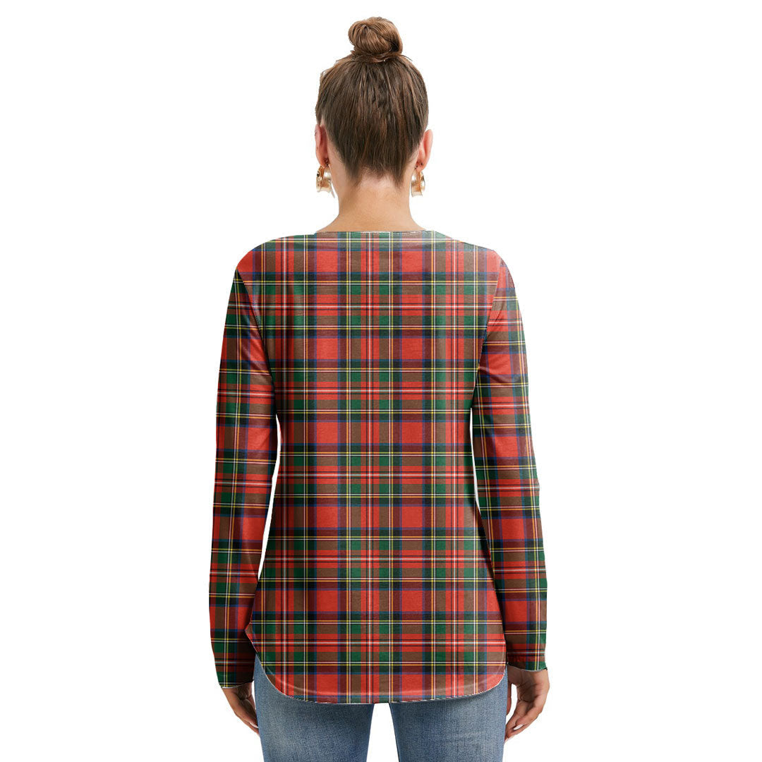 Stewart Royal Modern Tartan Plaid Long Sleeve Neckline Tie Sweatshirt