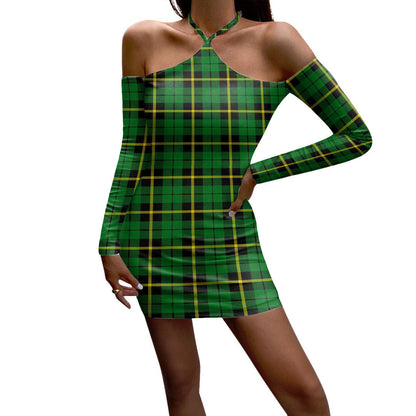 Wallace Hunting Green Tartan Plaid Halter Lace-up Dress