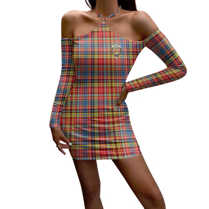 Drummond of Strathallan Tartan Crest Halter Lace-up Dress