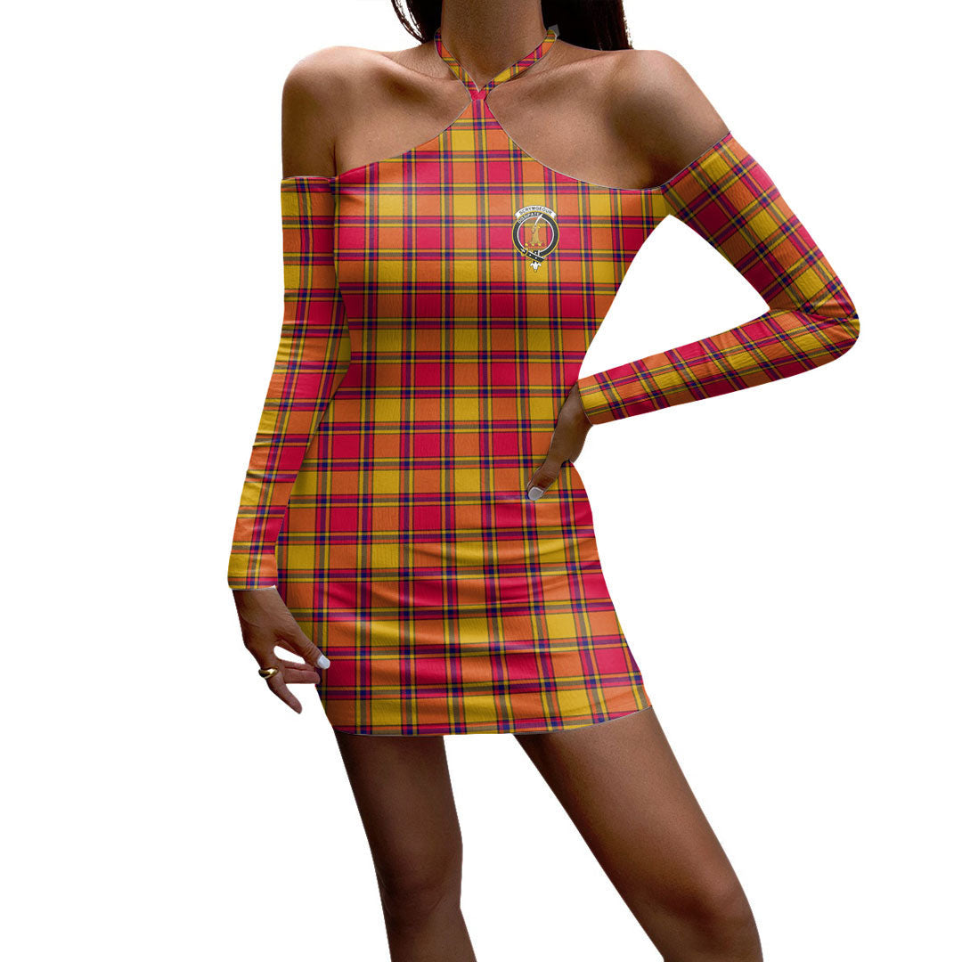 Scrymgeour Tartan Crest Halter Lace-up Dress