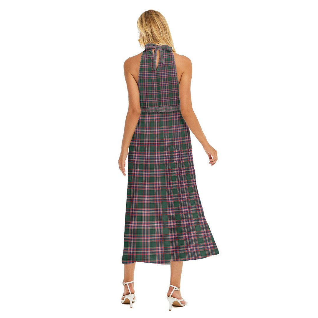 MacFarlane Hunting Modern Tartan Crest Wrap Hem Belted Halter Dress