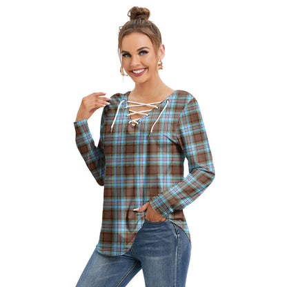 Anderson Ancient Tartan Plaid Long Sleeve Neckline Tie Sweatshirt