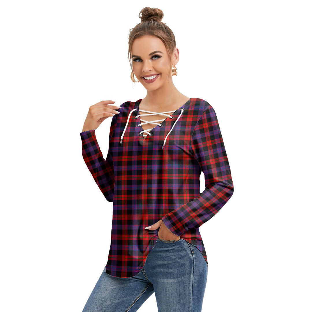 Brown Modern Tartan Plaid Long Sleeve Neckline Tie Sweatshirt