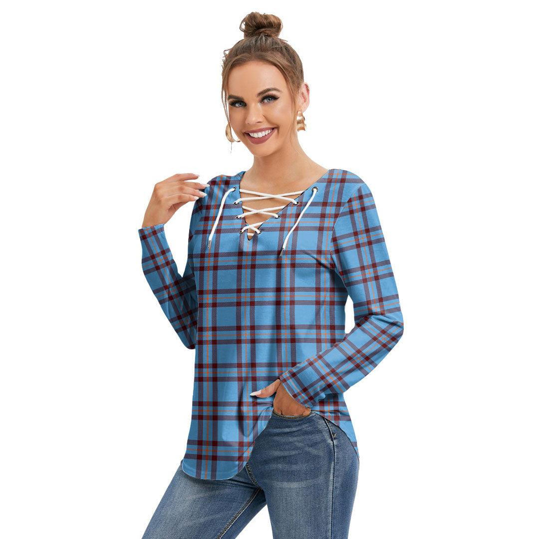 Elliot Ancient Tartan Plaid Long Sleeve Neckline Tie Sweatshirt