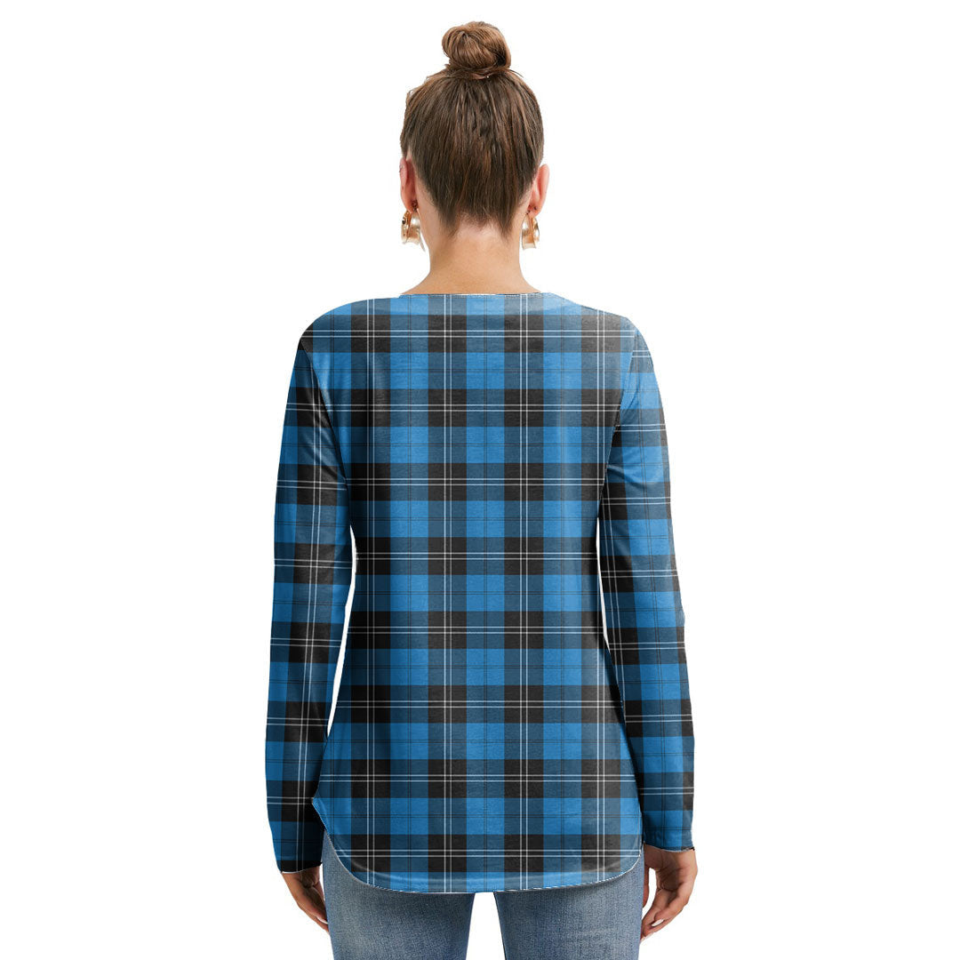 Ramsay Blue Ancient Tartan Crest Long Sleeve Neckline Tie Sweatshirt