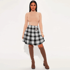 MacFarlane Black White Tartan Crest Mini Skirt