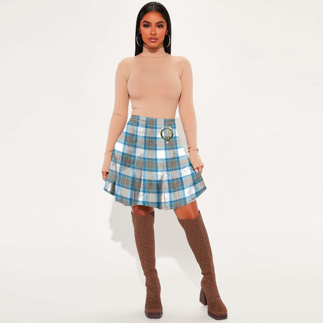 Stewart Muted Blue Tartan Crest Mini Skirt