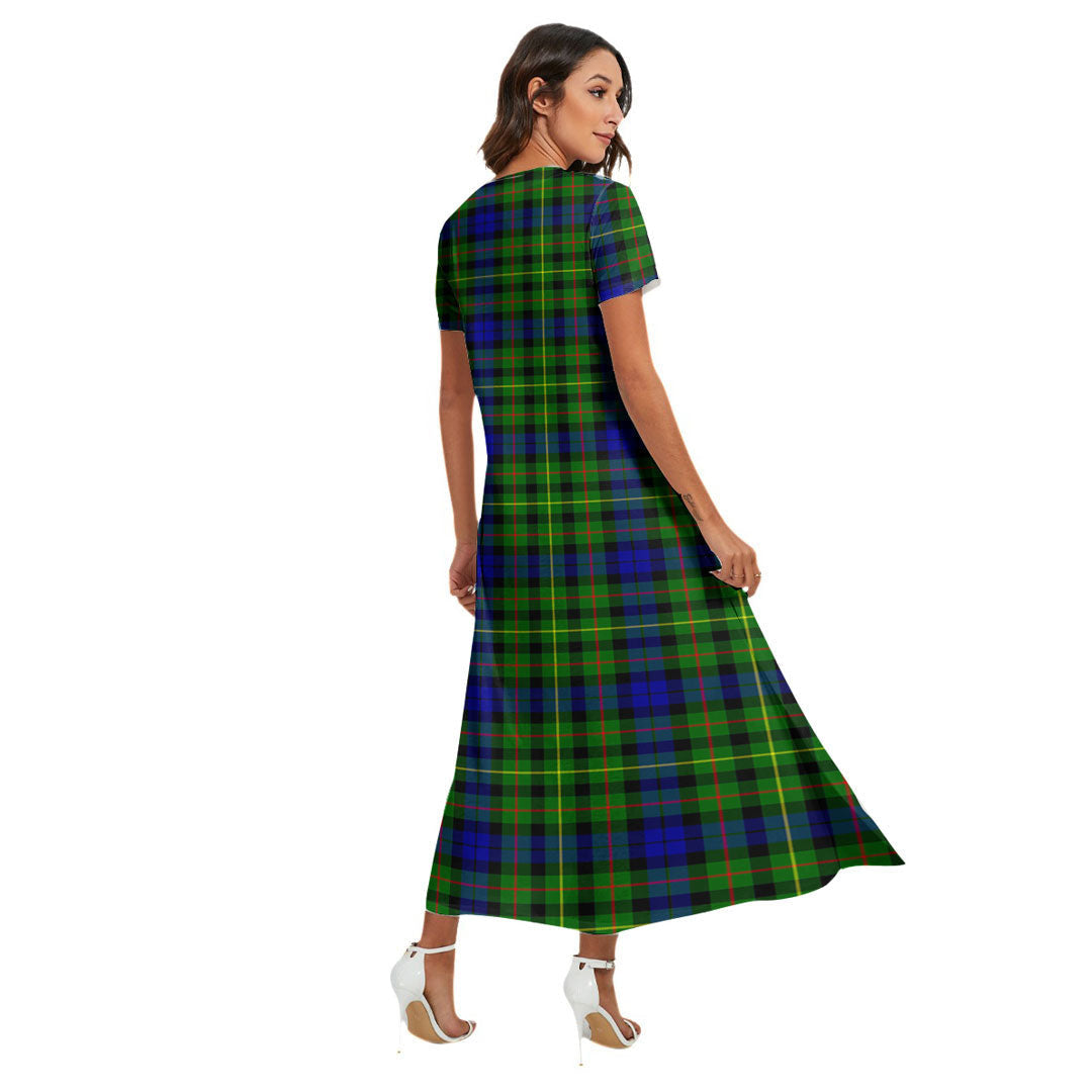 Rollo Modern Tartan Crest V-neck Dress Side Slit