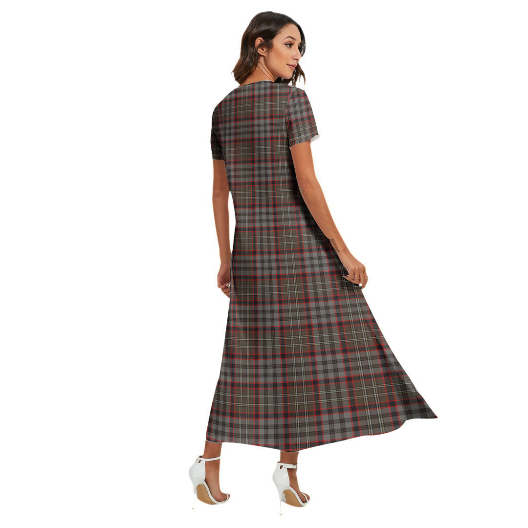 Nicolson Hunting Weathered Tartan Crest V-neck Dress Side Slit