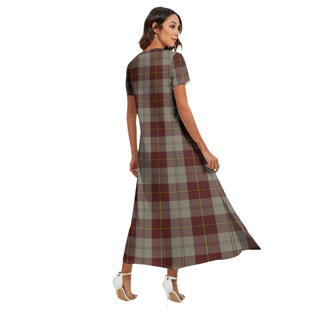 Cunningham Burgundy Dancers Tartan Crest V-neck Dress Side Slit