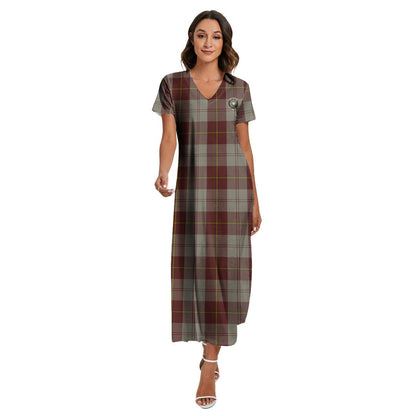 Cunningham Burgundy Dancers Tartan Crest V-neck Dress Side Slit