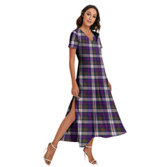 MacDonald Dress Modern Tartan Plaid V-neck Dress Side Slit