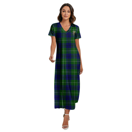 Oliphant Modern Tartan Crest V-neck Dress Side Slit