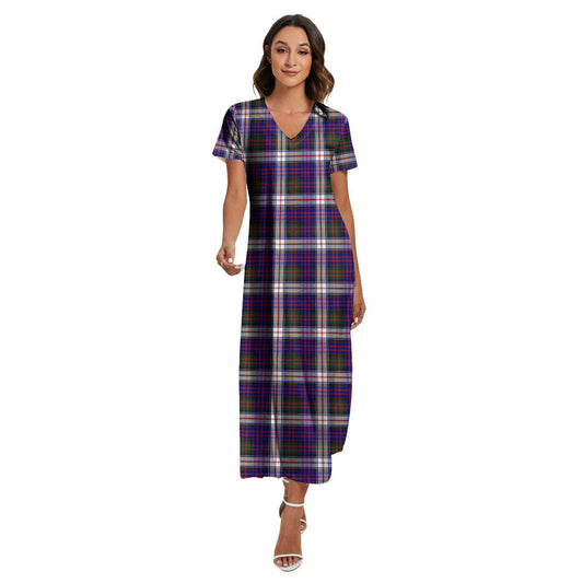 MacDonald Dress Modern Tartan Plaid V-neck Dress Side Slit