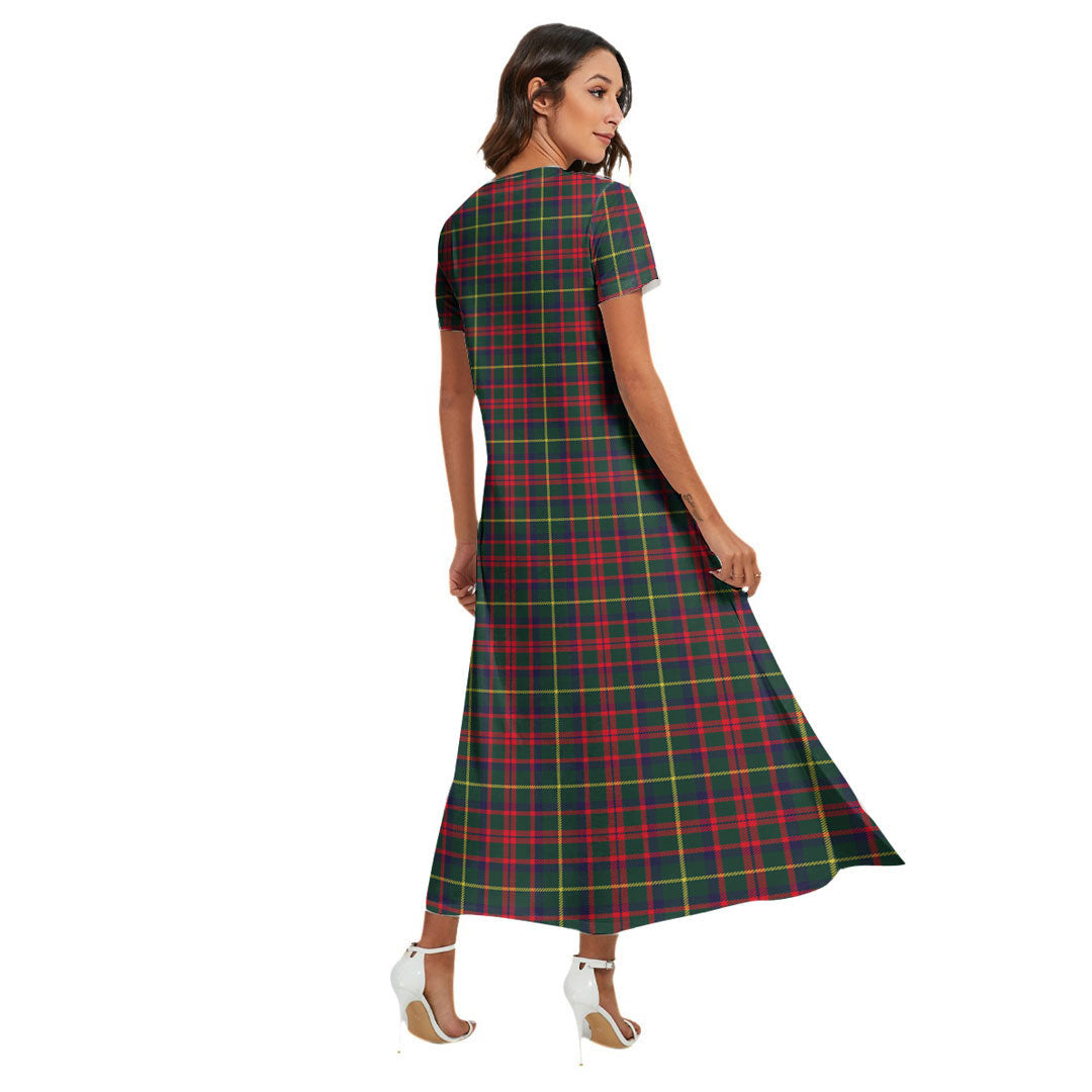 MacKintosh Hunting Modern Tartan Crest V-neck Dress Side Slit