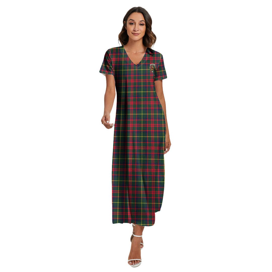 MacKintosh Hunting Modern Tartan Crest V-neck Dress Side Slit