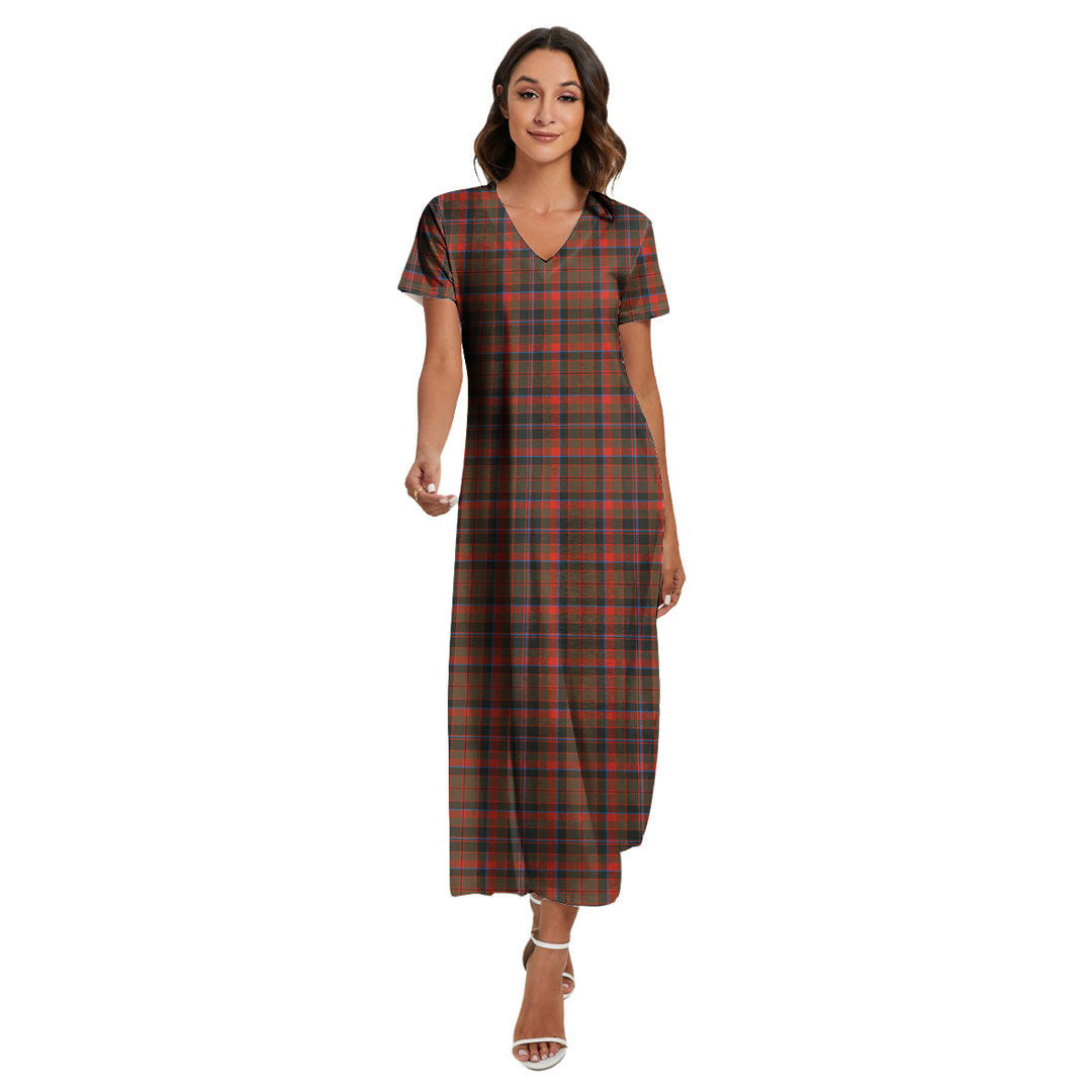 Cumming Hunting Weathered Tartan Plaid V-neck Dress Side Slit