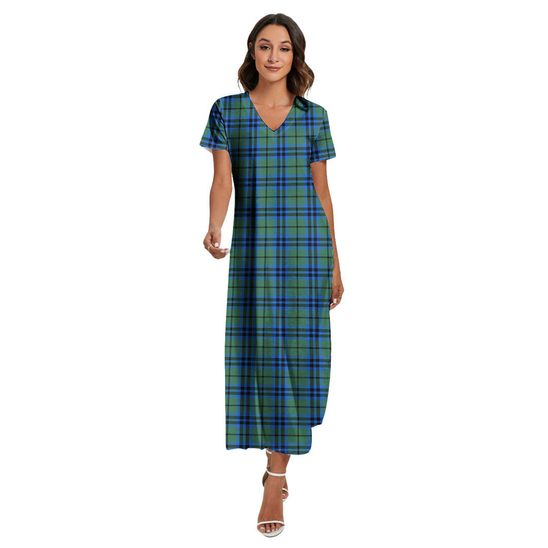 Falconer Tartan Plaid V-neck Dress Side Slit