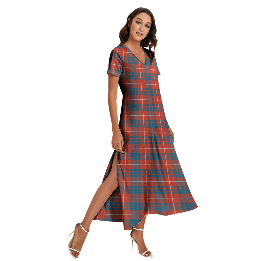 Hamilton Ancient Tartan Plaid V-neck Dress Side Slit