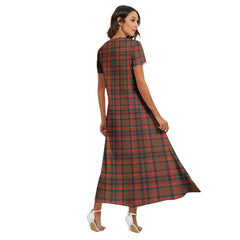 Cumming Hunting Weathered Tartan Plaid V-neck Dress Side Slit