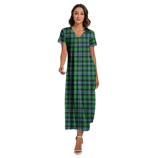 Arbuthnot Ancient Tartan Plaid V-neck Dress Side Slit