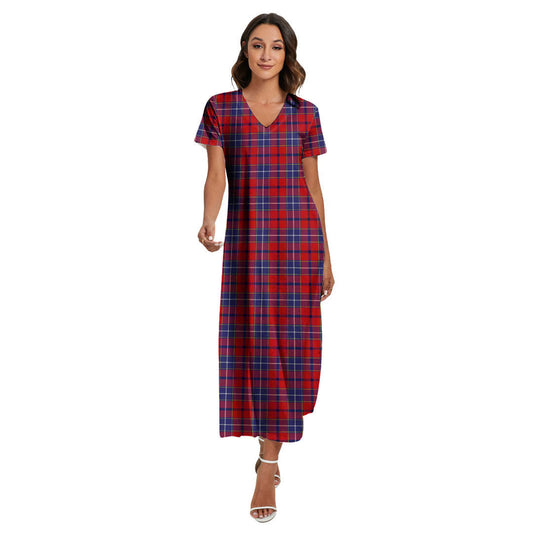 Wishart Dress Tartan Plaid V-neck Dress Side Slit