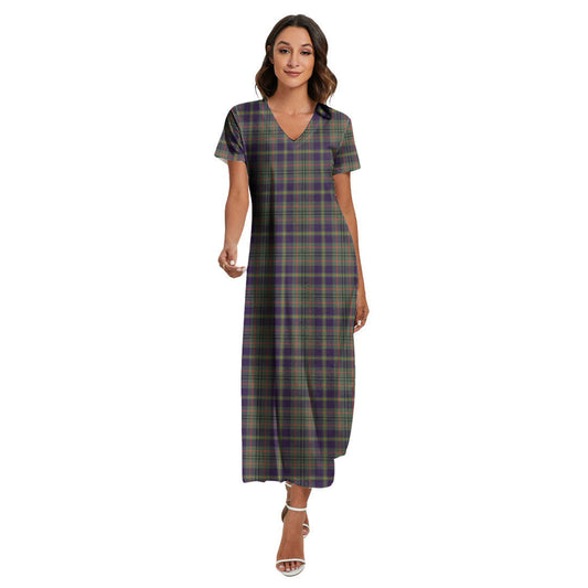 Taylor Weathered Tartan Plaid V-neck Dress Side Slit