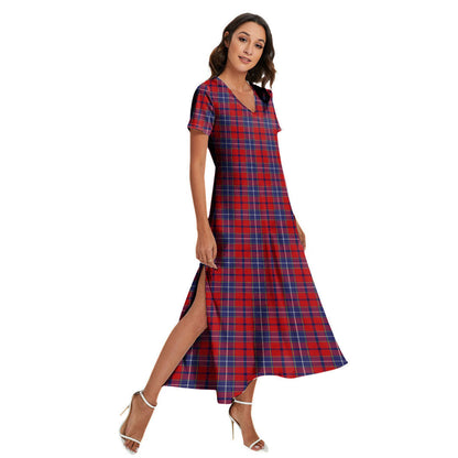 Wishart Dress Tartan Plaid V-neck Dress Side Slit