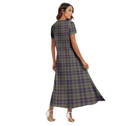 Taylor Weathered Tartan Plaid V-neck Dress Side Slit