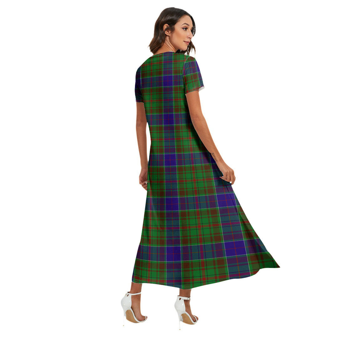 Adam Tartan Crest V-neck Dress Side Slit