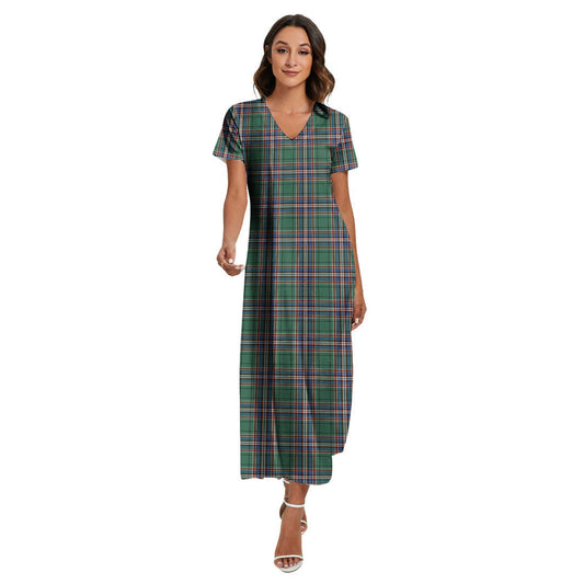 MacFarlane Hunting Ancient Tartan Plaid V-neck Dress Side Slit