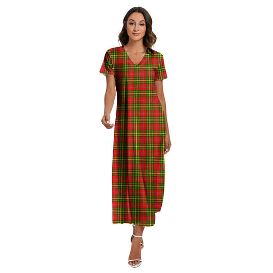 Leask Tartan Plaid V-neck Dress Side Slit