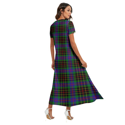 Brodie Hunting Modern Tartan Crest V-neck Dress Side Slit