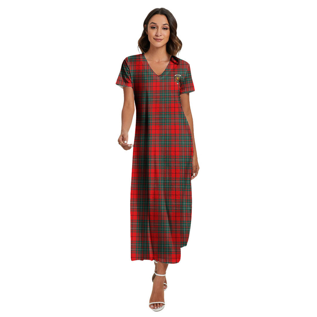 Cumming Modern Tartan Crest V-neck Dress Side Slit