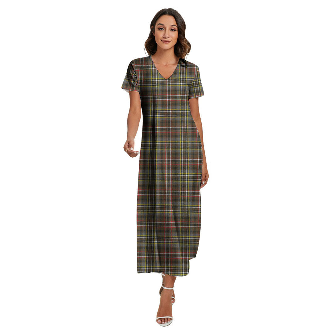 Scott Green Weathered Tartan Plaid V-neck Dress Side Slit