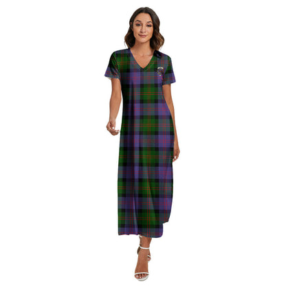 Blair Modern Tartan Crest V-neck Dress Side Slit